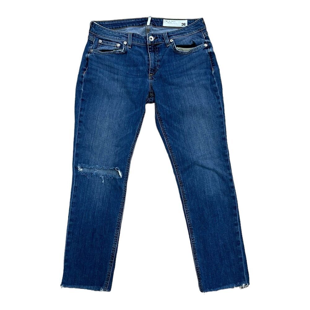 Rag & Bone Medium Wash Juni Distressed Boyfriend Jeans 26